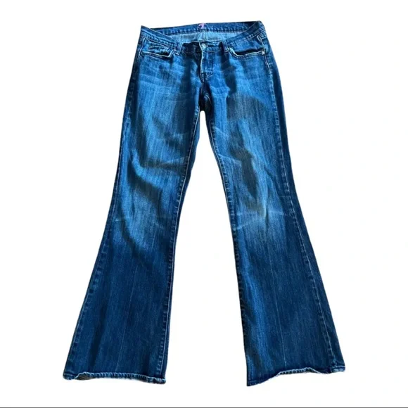 7 for All Mankind Women Jeans Low Rise Medium Wash Pockets Flare Blue 29 - Picture 2 of 9